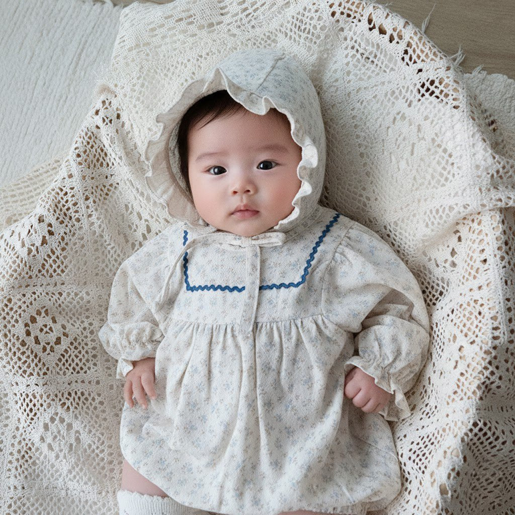 BABY FLORAL LONG SLEEVE ROMPER WITH HAT