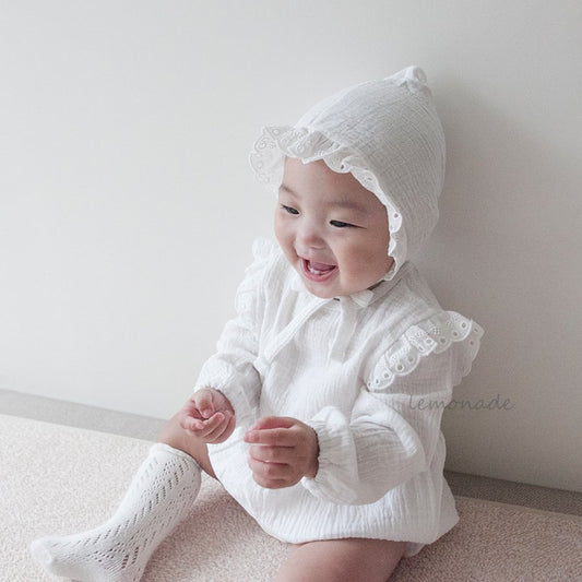 BABY LACE LONG SLEEVE ROMPER WITH HAT