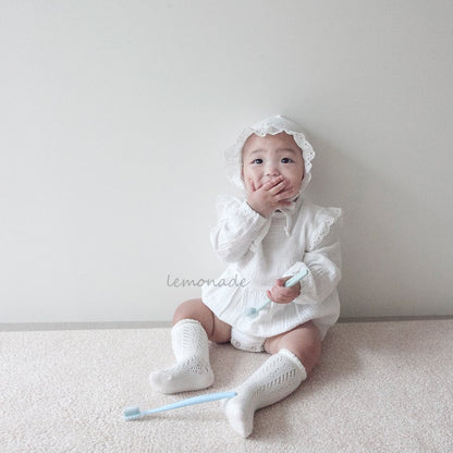 BABY LACE LONG SLEEVE ROMPER WITH HAT