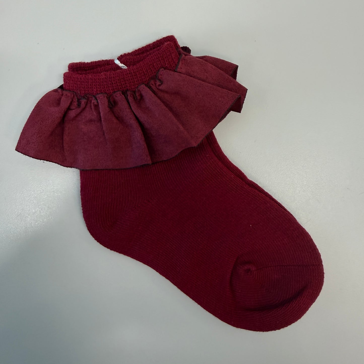 Girls Burgundy Ruffle Socks