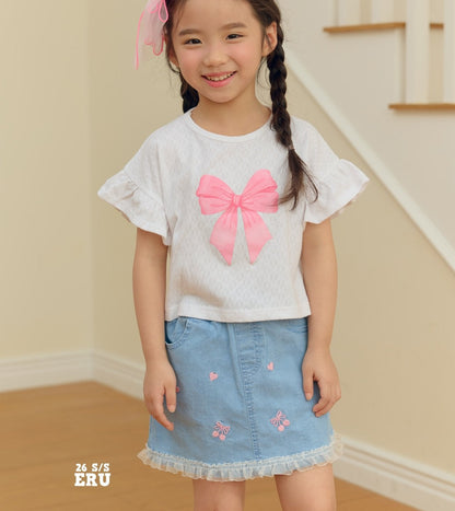 GIRLS EMBROIDERED LOVELY DENIM SKIRT