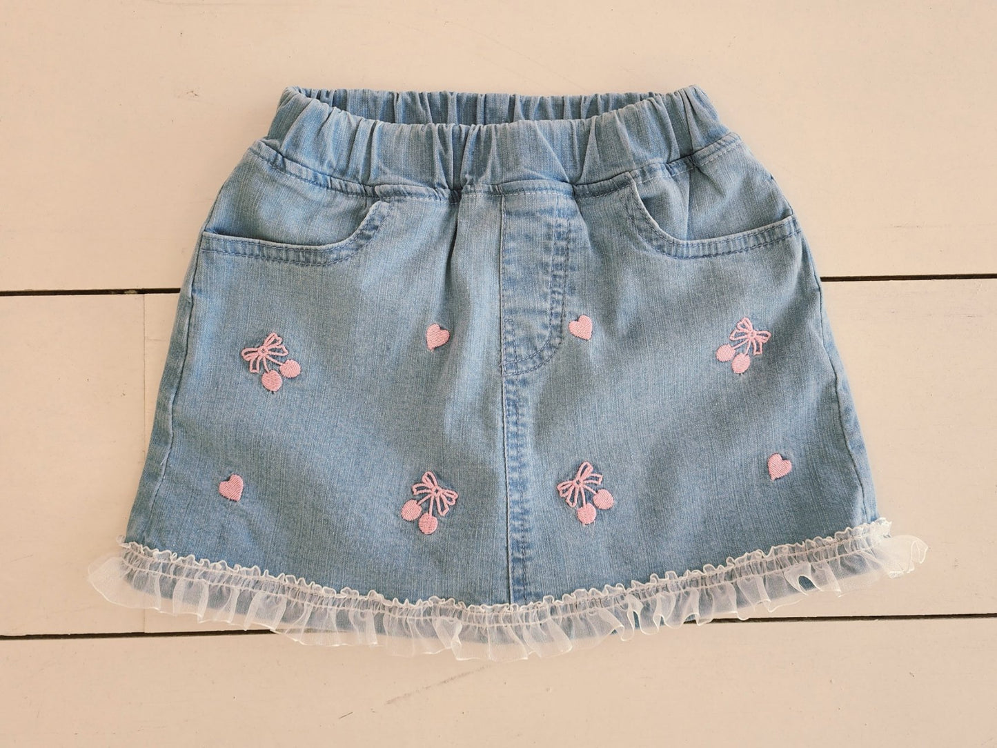 GIRLS EMBROIDERED LOVELY DENIM SKIRT