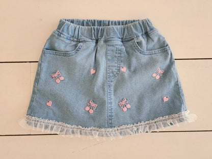 GIRLS EMBROIDERED LOVELY DENIM SKIRT