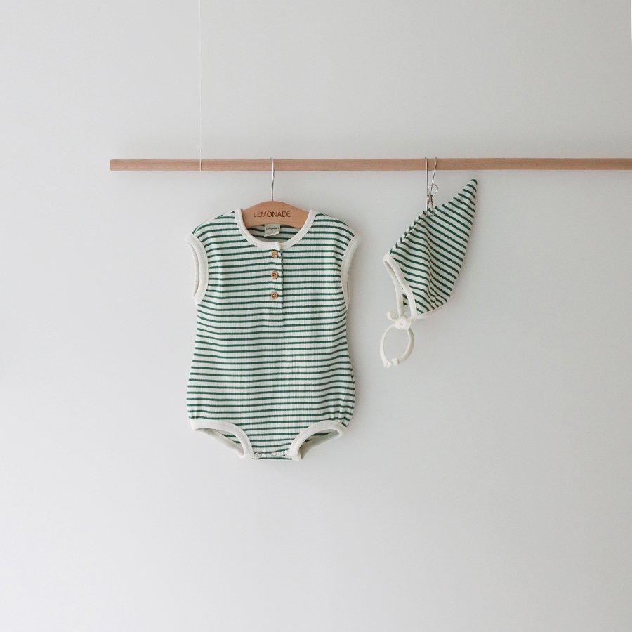 BABY STRIPE SHORT SLEEVE ROMPER WITH HAT