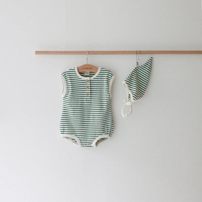 BABY STRIPE SHORT SLEEVE ROMPER WITH HAT