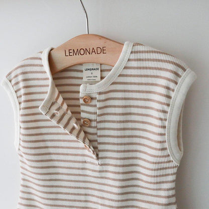 BABY STRIPE SHORT SLEEVE ROMPER WITH HAT