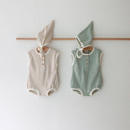 BABY STRIPE SHORT SLEEVE ROMPER WITH HAT