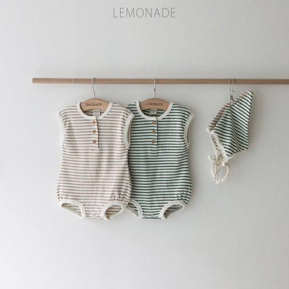 BABY STRIPE SHORT SLEEVE ROMPER WITH HAT