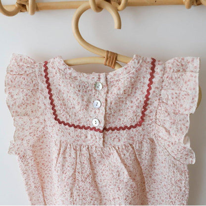 BABY FLORAL SHORT SLEEVE ROMPER WITH HAT