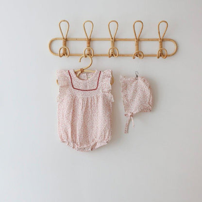 BABY FLORAL SHORT SLEEVE ROMPER WITH HAT