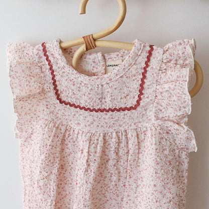 BABY FLORAL SHORT SLEEVE ROMPER WITH HAT