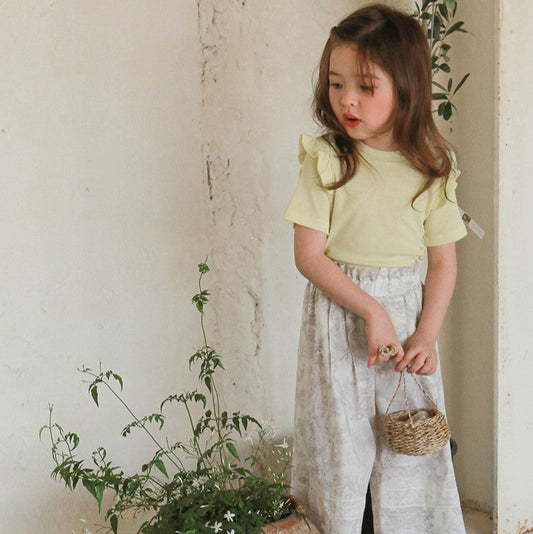 Fringe Cotton Short Sleeve T-shirt- YELLOW