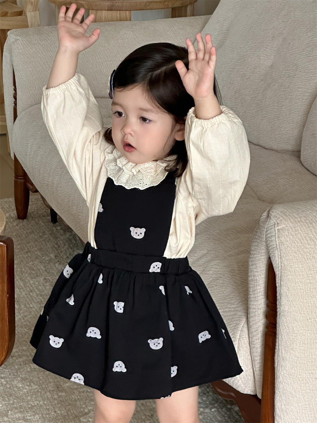 GIRLS BLOUSE OVERALL SKIRT SET
