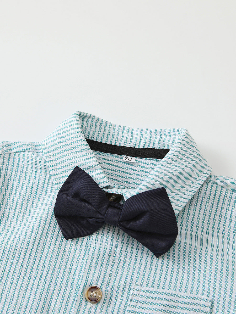 GREEN STRIPED FORMAL SHORT SLEEVE SET