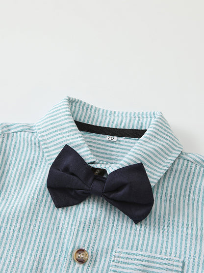 GREEN STRIPED FORMAL SHORT SLEEVE SET