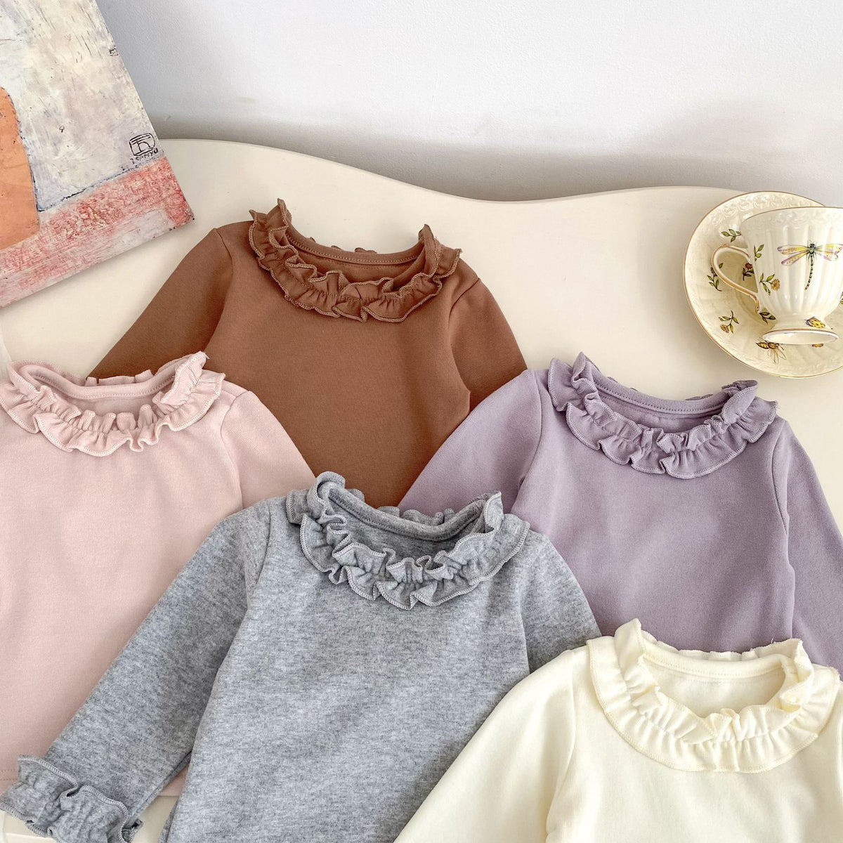 GIRLS ROUND NECK RUFFLE LONG SLEEVE