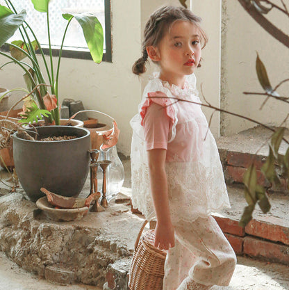 Fringe Cotton Short Sleeve T-shirt- PINK