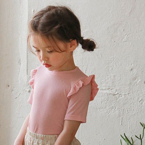 Fringe Cotton Short Sleeve T-shirt- PINK