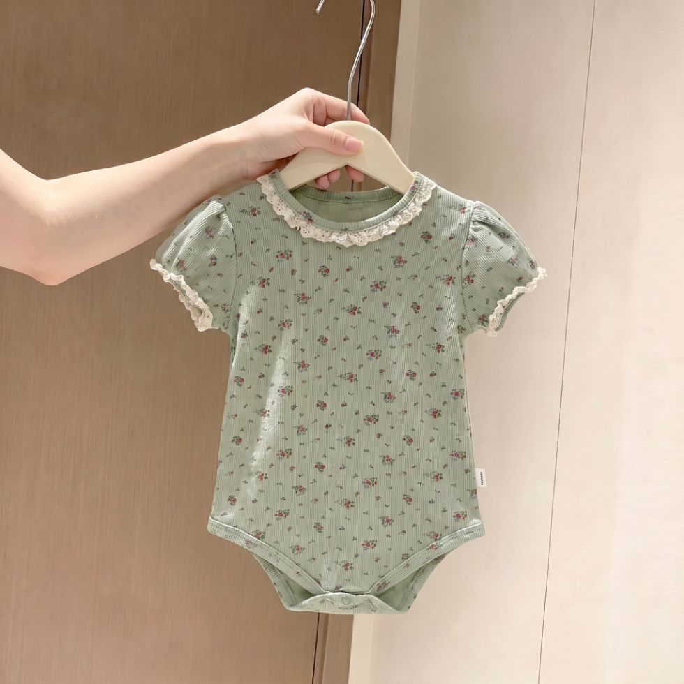 BABY GREEN LIGHTWEIGHT FLORAL ROMPER
