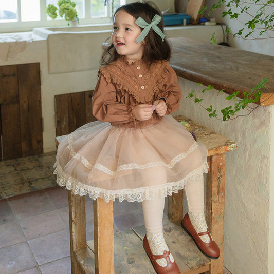 Lace Mesh Puffy Skirt with Leggings