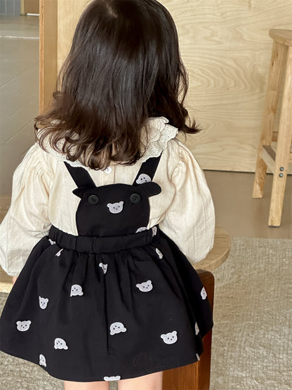 GIRLS BLOUSE OVERALL SKIRT SET