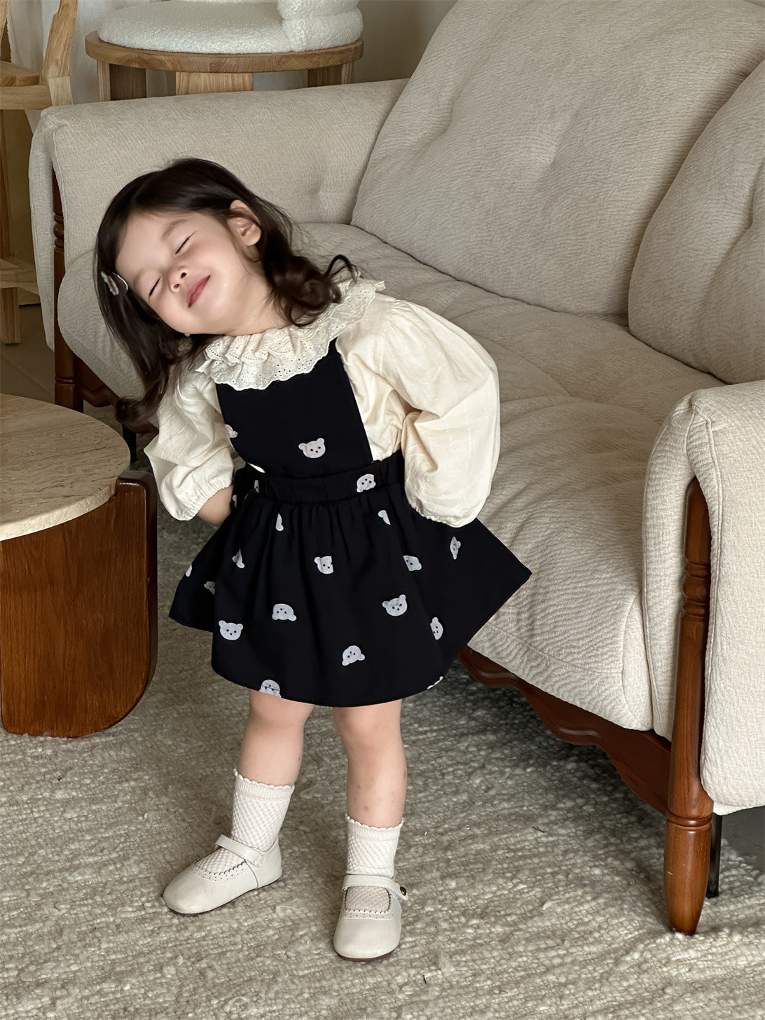 GIRLS BLOUSE OVERALL SKIRT SET