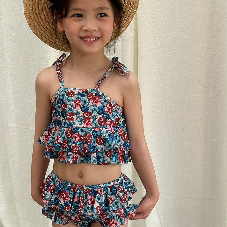 FLORAL RUFFLE TWO-PIECE SWIMSUIT