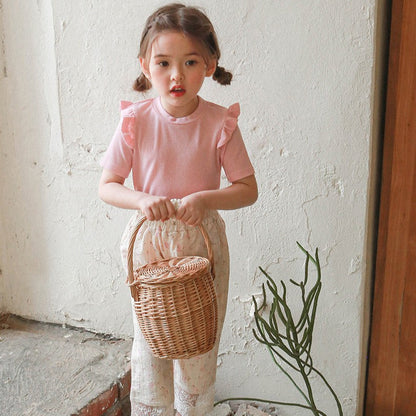 Fringe Cotton Short Sleeve T-shirt- PINK