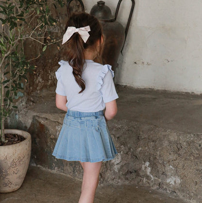 Fringe Cotton Short Sleeve T-shirt- BLUE