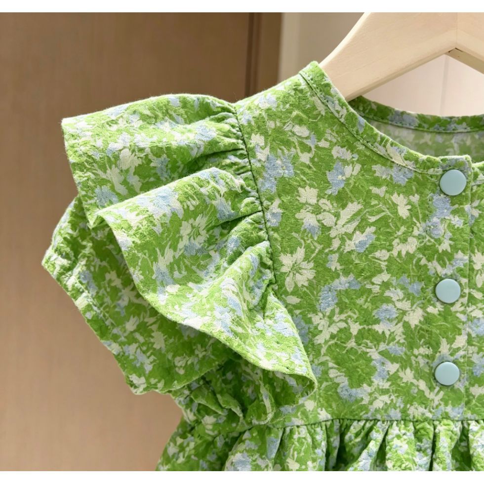 BABY SUMMER GREEN RUFFLED FLORAL ROMPER