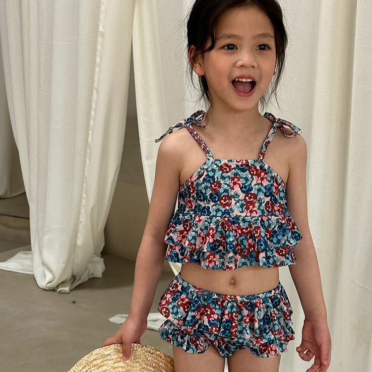 FLORAL RUFFLE TWO-PIECE SWIMSUIT