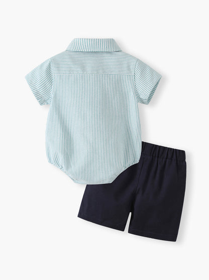 GREEN STRIPED FORMAL SHORT SLEEVE SET