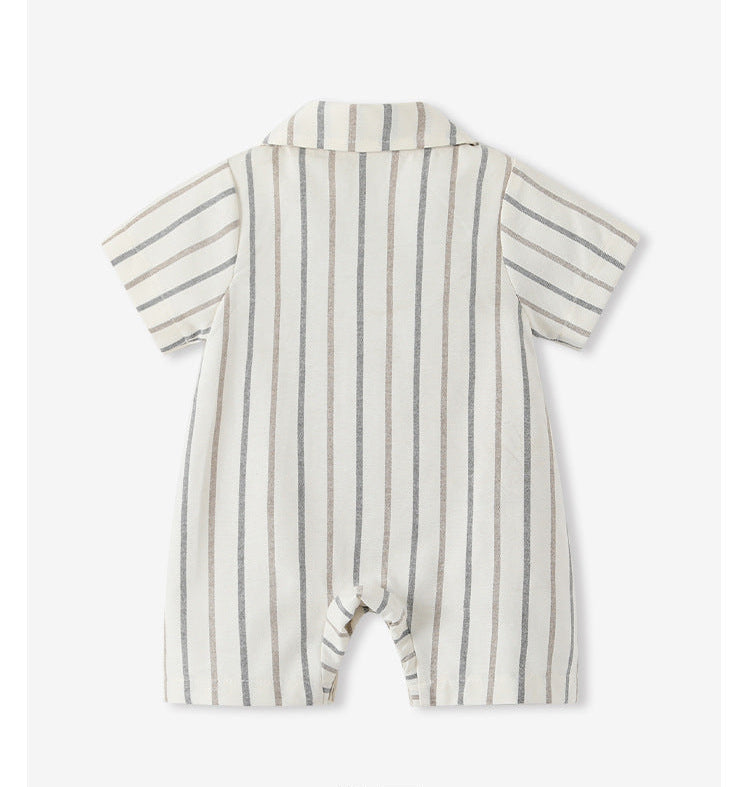 BABY BLUE STRIPED FORMAL ROMPER