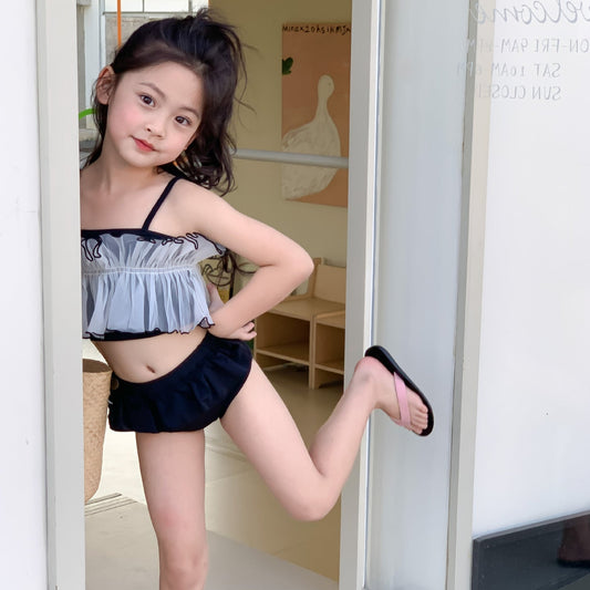 Mesh Top Ruffle Two-Piece Swimsuit