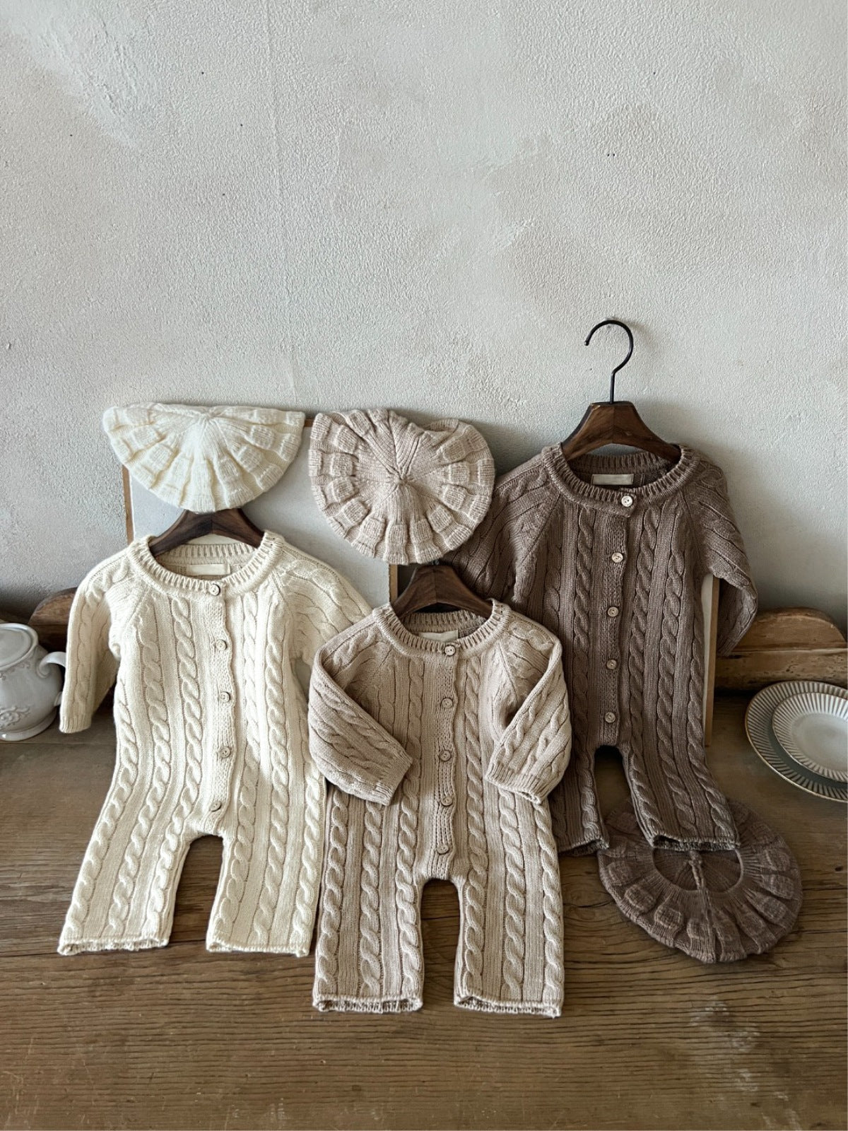 BABY COZY KNIT ROMPER WITH HAT