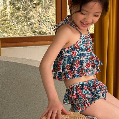 FLORAL RUFFLE TWO-PIECE SWIMSUIT