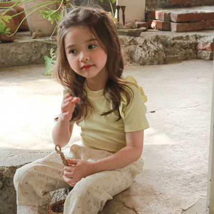 Fringe Cotton Short Sleeve T-shirt- YELLOW