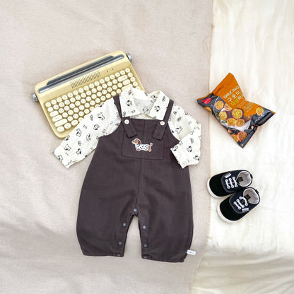 Cartoon Dog Overall Shirt Set