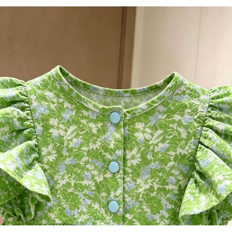 BABY SUMMER GREEN RUFFLED FLORAL ROMPER
