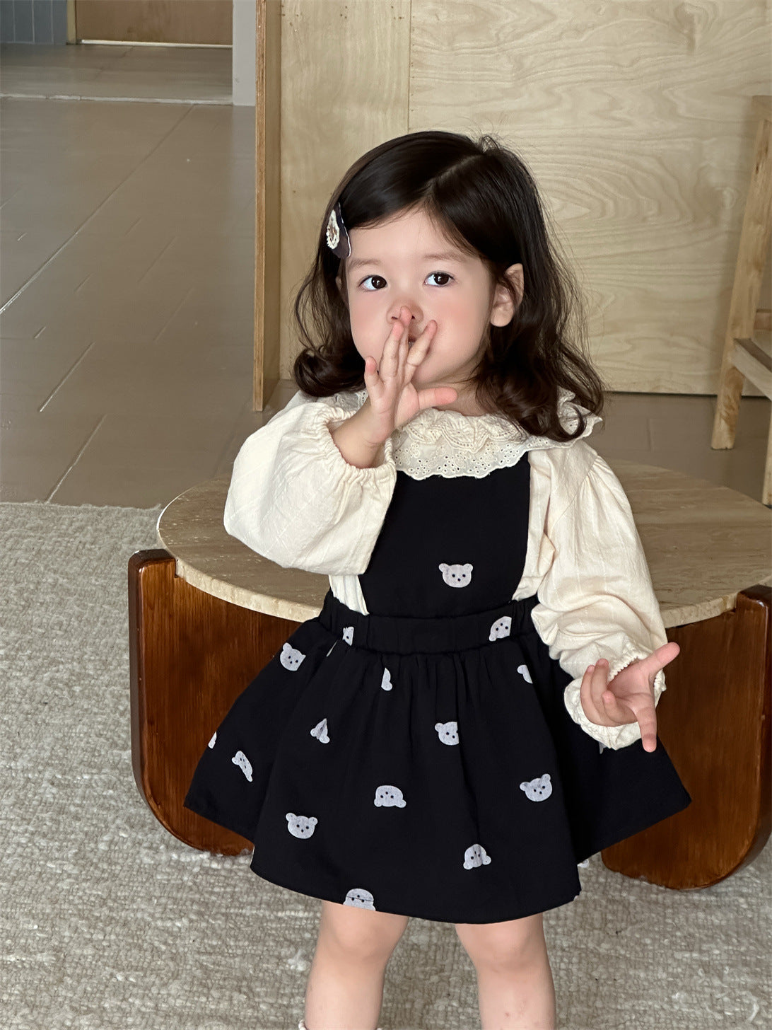 GIRLS BLOUSE OVERALL SKIRT SET