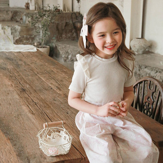 Fringe Cotton Short Sleeve T-shirt- WHITE