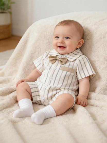 BABY BLUE STRIPED FORMAL ROMPER