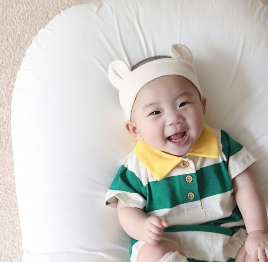 BABY GREEN STRIPE SHORT SLEEVE ROMPER