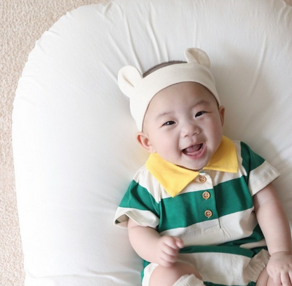 BABY GREEN STRIPE SHORT SLEEVE ROMPER