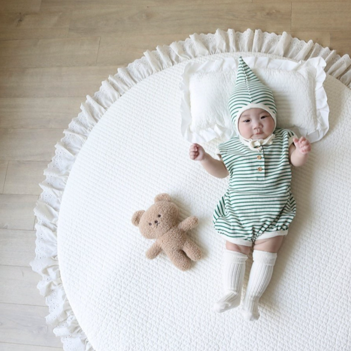 BABY STRIPE SHORT SLEEVE ROMPER WITH HAT