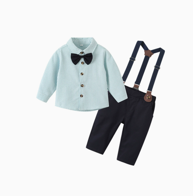 GREEN STRIPED FORMAL LONG SLEEVE SET