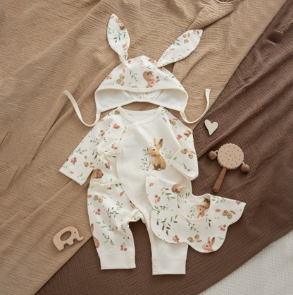 BABY ROMPER WITH HAT AND BIB