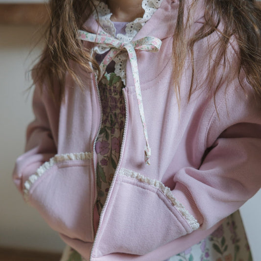 FLORAL LACE HOODIE - PINK