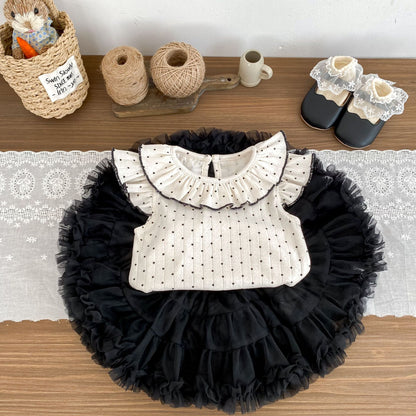 GIRLS DOTTED SLEEVELESS FRILL TOP