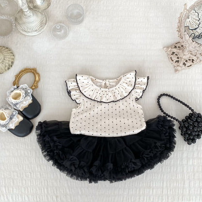 GIRLS DOTTED SLEEVELESS FRILL TOP